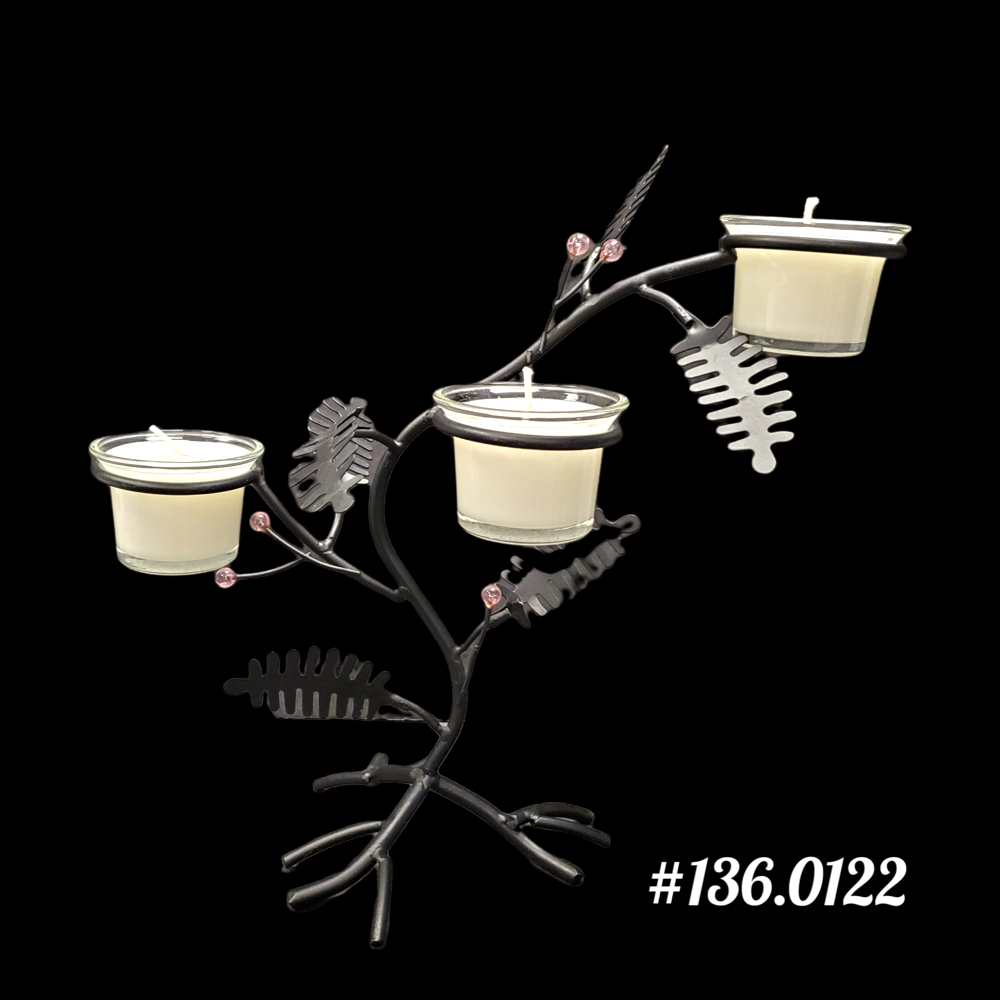 Black Stand with Glass Candle Inserts French Lilac Scent Great Gifts, Art, Antiques, And